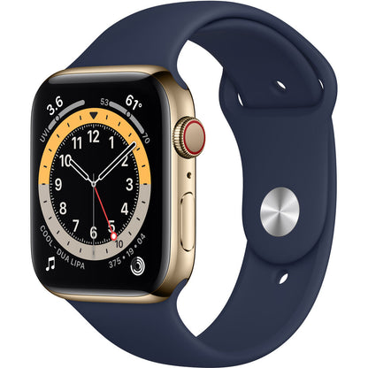 Apple Apple Watch Series 6 GPS + Cellular, 44mm Gold Stainless Steel Case with Deep Navy Sport Band MJXL3LL/A (Spring 2021)