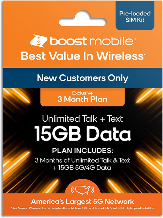 Boost Mobile Preloaded SIM Card - 3month/15gb - Bring Your Own Phone