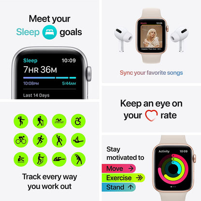 Apple Watch SE GPS + Cellular, 44mm Silver Aluminum Case with Abyss Blue/Moss Green Sport Loop