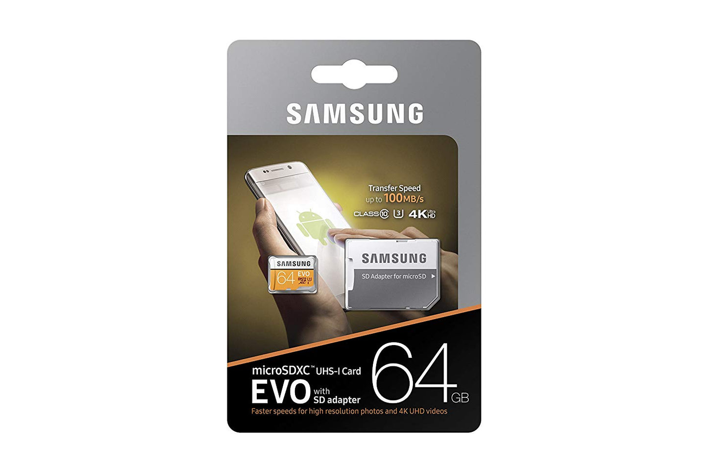 Samsung 64GB 100MB/s (U3) MicroSD Memory Card with Adapter MB-MP64GA/AM