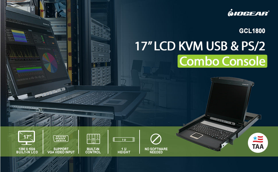 IOGEAR 17" LCD KVM Combo Console (TAA Compliant)