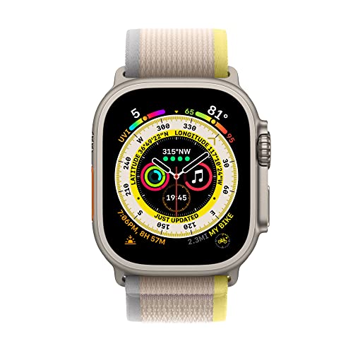 Apple Watch Ultra GPS + Cellular, 49mm Titanium Case w Yellow/Beige Trail Loop - S/M (2022)