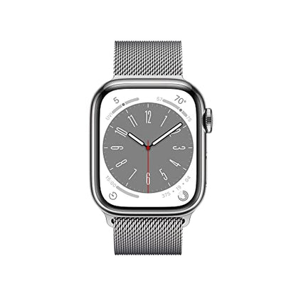 Apple Watch Series 8 GPS + Cellular 41mm Silver Stainless Steel Case w Silver Milanese Loop (2022)