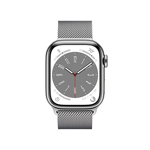 (Open Box) Apple Watch Series 8 GPS + Cellular 41mm Silver Stainless Steel Case w Silver Milanese Loop (2022)