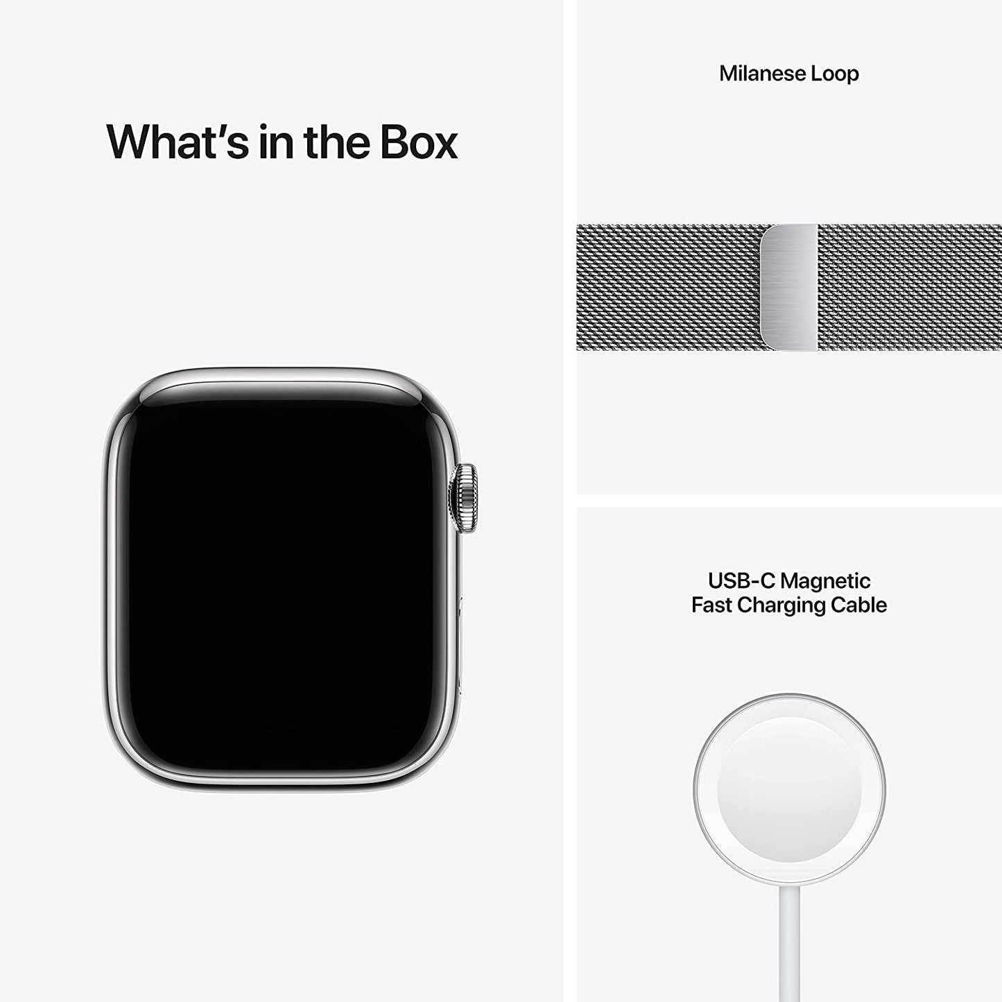 (Open Box) Apple Watch Series 7 GPS + Cellular, 45mm Silver Stainless Steel Case with Silver Milanese Loop