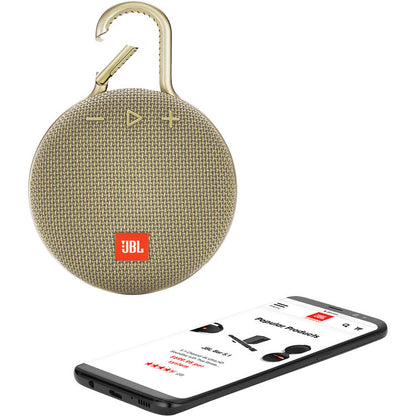 JBL Clip 3 Portable Waterproof Wireless Bluetooth Speaker, Sand