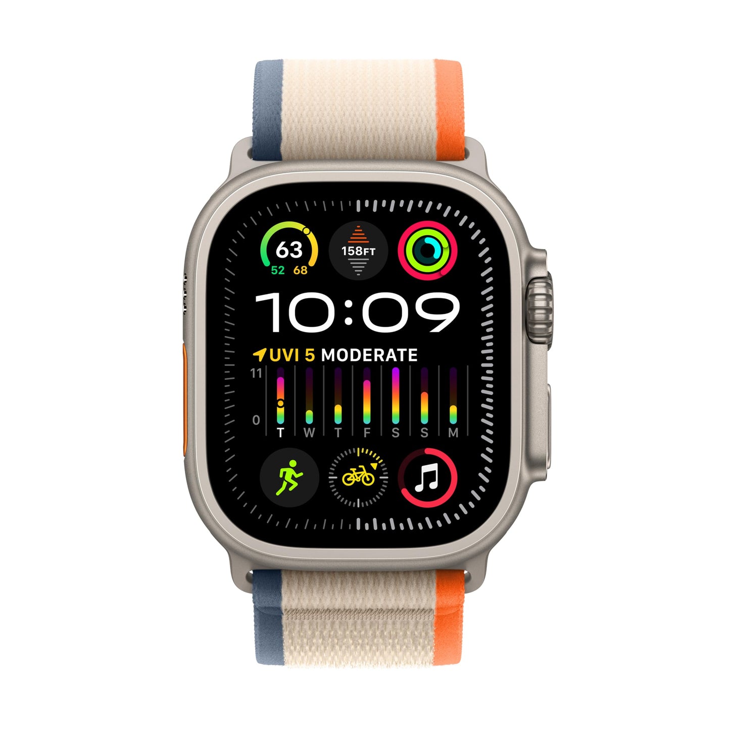 Apple Watch Ultra 2 GPS + Cellular, 49mm Titanium Case with Orange/Beige Trail Loop - S/M - MRF13LL/A