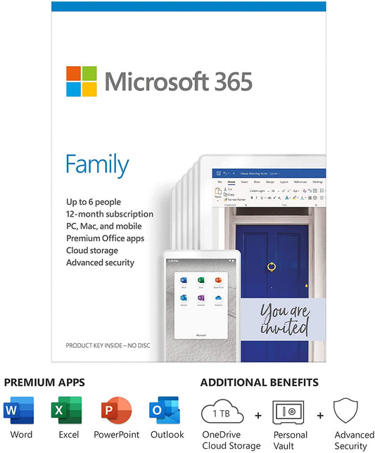 Microsoft 365 Family 1 Year Subscription For 6 Users - For Windows, macOS, iOS, and Android