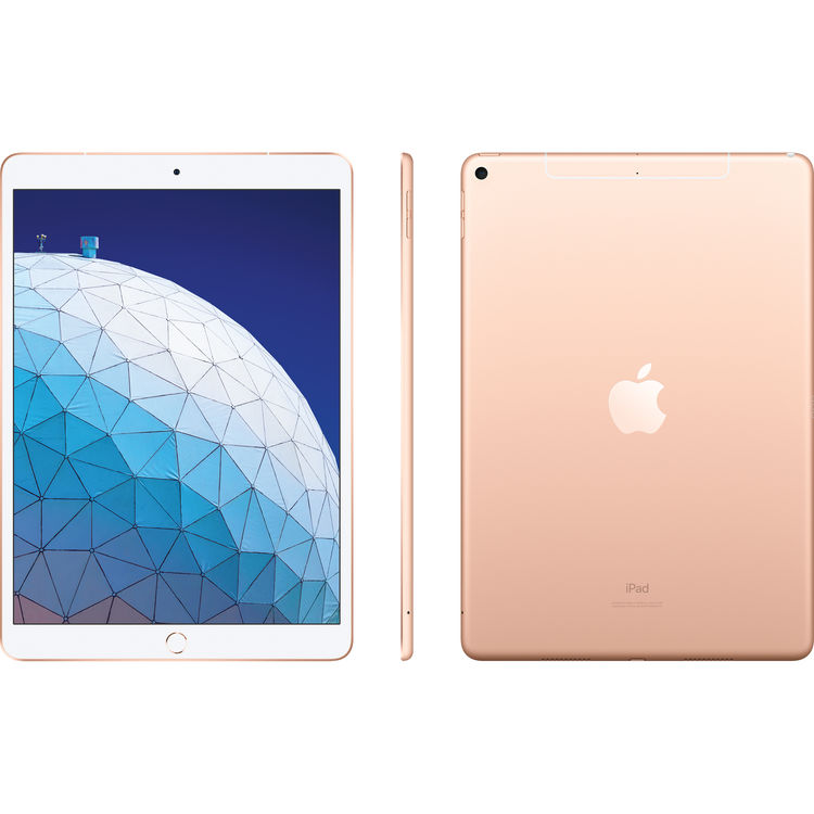Apple 10.5-inch iPad Air Wi-Fi + Cellular 64GB - Gold 3rd Gen (2019) - Front + Back View