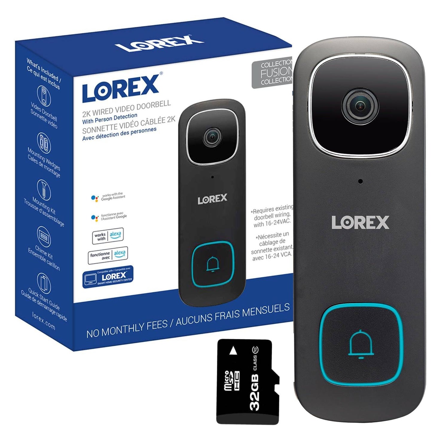 Lorex 2K Wired Video Doorbell (32GB) - Black