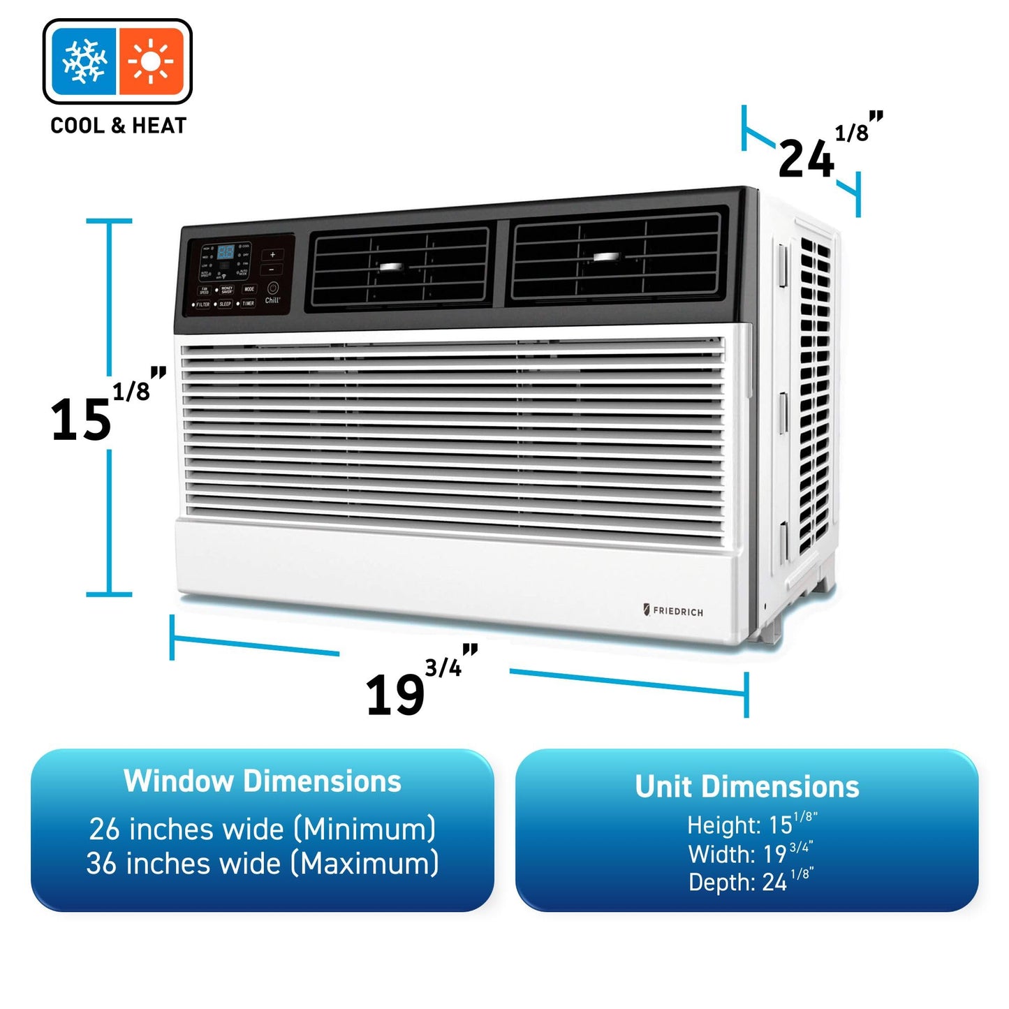 Friedrich Chill Premier + 8,000 BTU 115v Cool with Electric Heat Window & Wall Unit