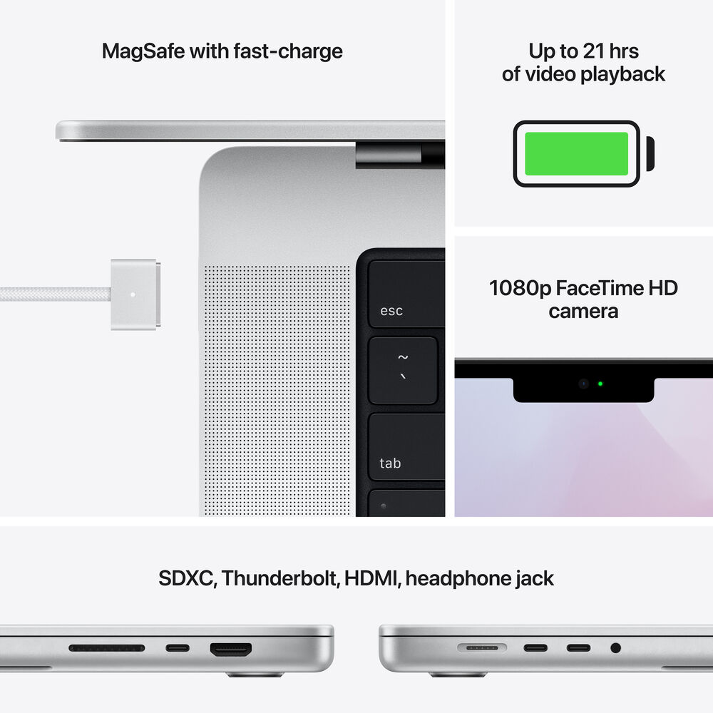 Apple 16-in MacBook Pro M1 Max chip - 10‑core CPU / 32‑core GPU, 1TB SSD - Silver (Fall 2021) - MK1H3LL/A