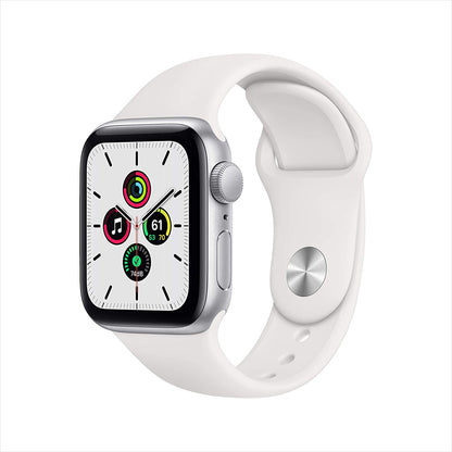 Apple Watch SE GPS, 40mm Silver Aluminum Case w White Sport Band