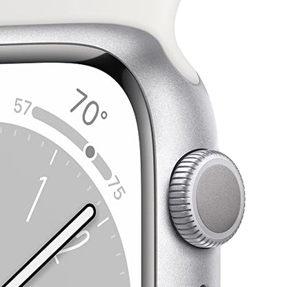 Apple Watch Series 8 GPS 45mm Silver Aluminum Case w White Sport Band - M/L (2022)