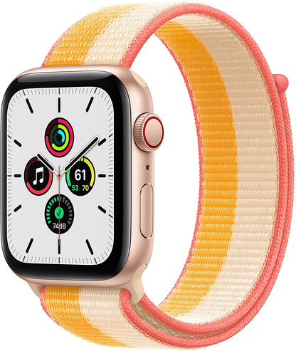 Apple Watch SE GPS + Cellular, 44mm Gold Aluminum Case with Maize/White Sport Loop