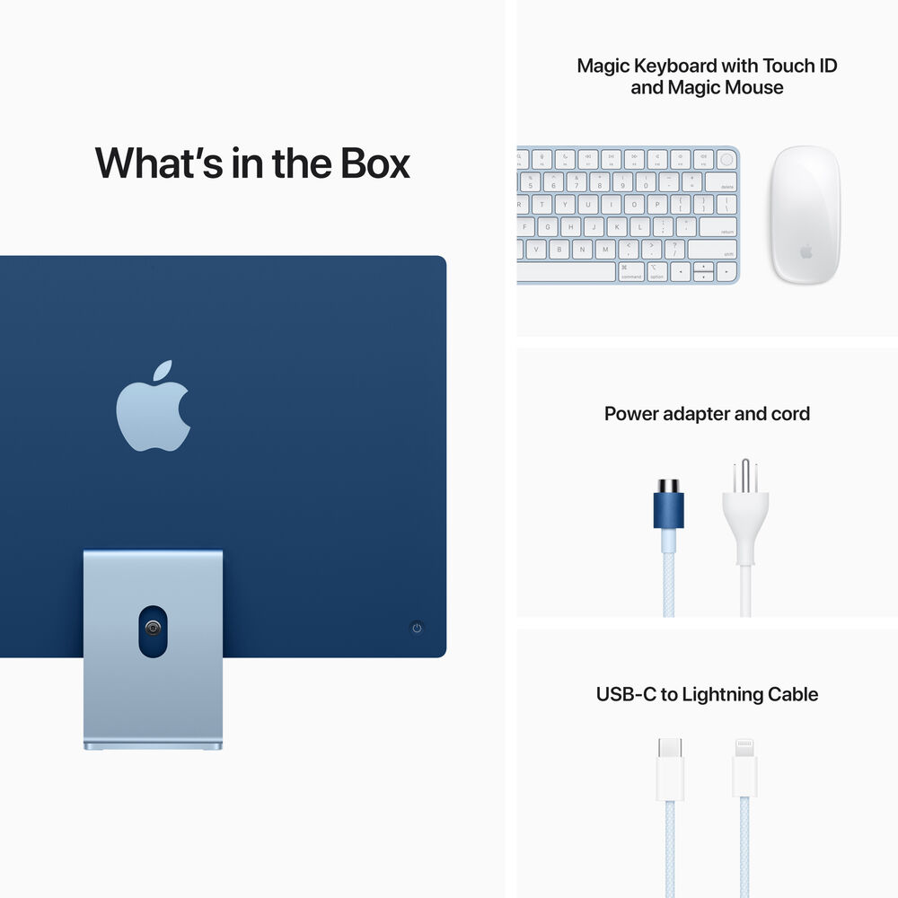 (Open Box) Apple 24-inch iMac w Retina 4.5K - M1 chip w 8-core CPU  8-core GPU, 512GB - Blue MGPL3LL/A (Spring 2021)