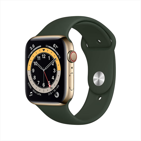 Apple Watch Series 6 GPS + Cellular 44mm Gold Stainless Steel w Cyprus Green Sport Band