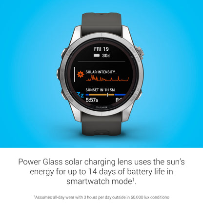 Garmin fēnix 7S Pro Solar, Multisport GPS Smartwatch, Built-in Flashlight, Solar Charging Capability, Graphite