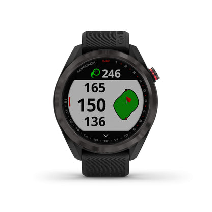 Garmin Approach S42, GPS Golf Smartwatch, Gunmetal Ceramic Bezel and Black Silicone Band, 010-02572-10