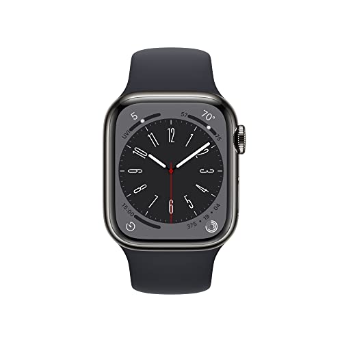 Apple Watch Series 8 GPS + Cellular 41mm Graphite Stainless Steel Case w Midnight Sport Band - M/L (2022)