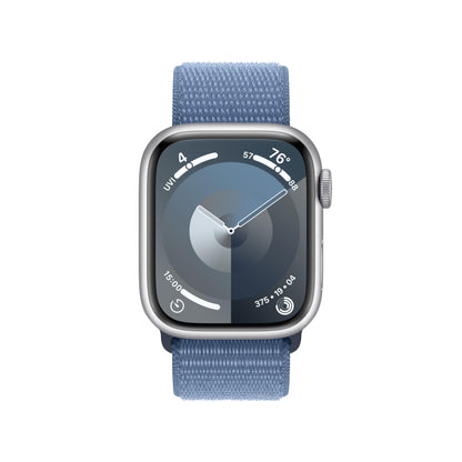 Apple Watch Series 9 GPS + Cellular 41mm Silver Aluminum Case with Winter Blue Sport Loop (2024)