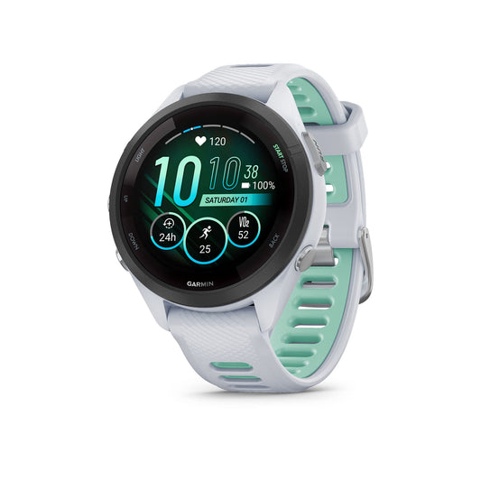 Garmin Forerunner 265S Running Smartwatch, Whitestone and Neo Tropic 42 mm