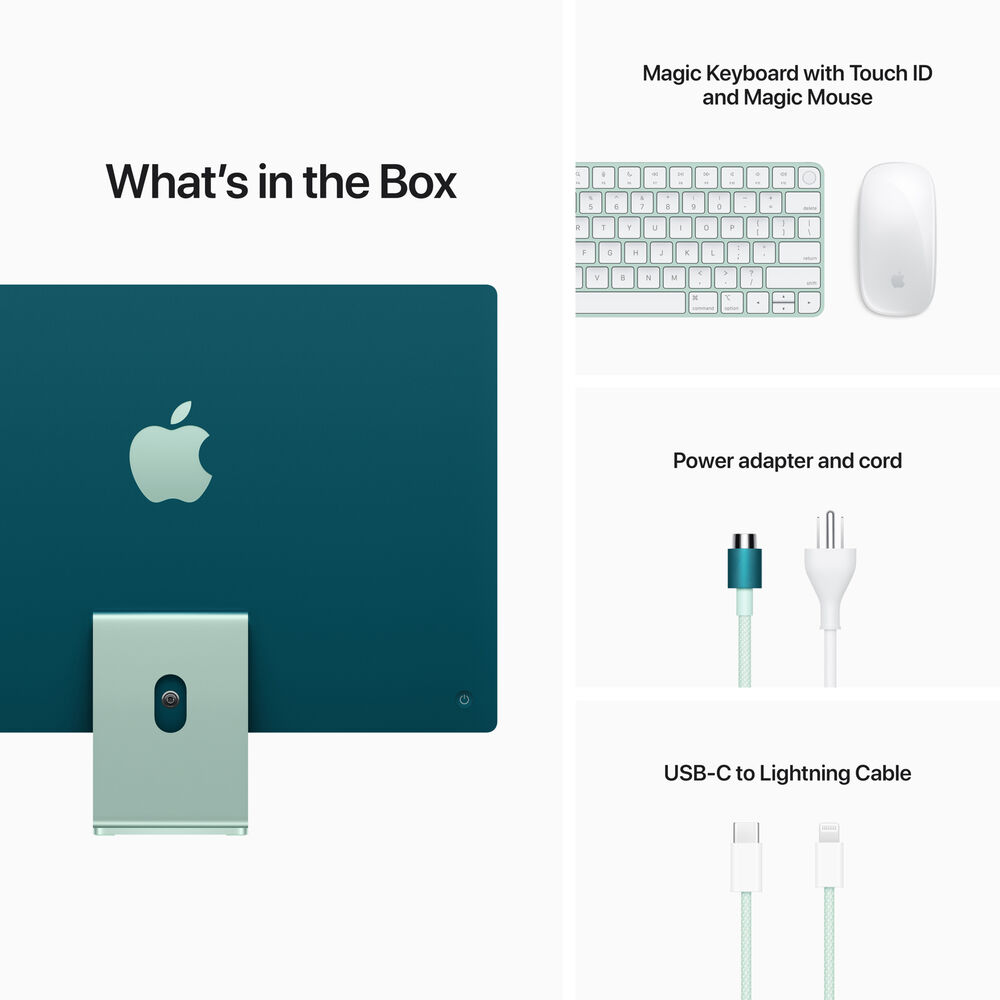 Apple 24-inch iMac w Retina 4.5K - M1 chip w 8‑core CPU  7‑core GPU, 256GB - Green MJV83LL/A (Spring 2021)