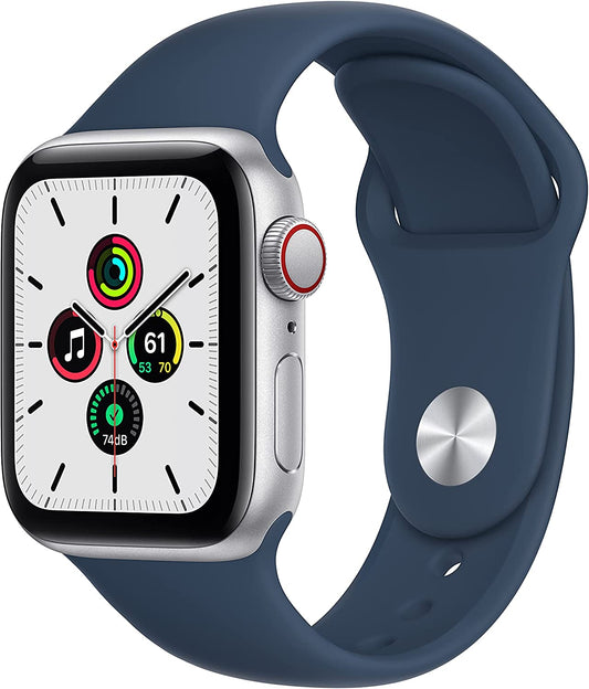 (Open Box) Apple Watch SE GPS + Cellular, 40mm Silver Aluminum Case with Abyss Blue Sport Band