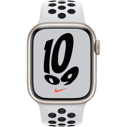 Apple Watch Nike Series 7 GPS + Cellular, 41mm Starlight Aluminum Case with Pure Platinum/Black Nike Sport Band