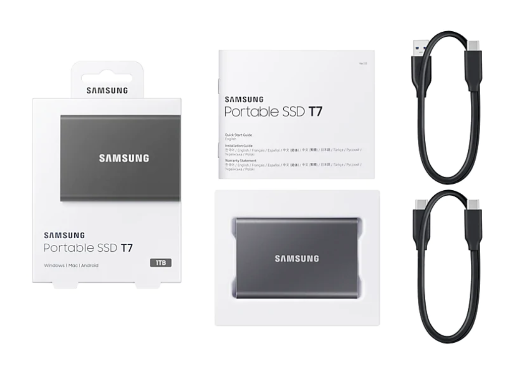 Samsung T7 1TB Portable SSD - MU-PC1T0T/AM - USB 3.2 - Titan Grey Samsung T7 1TB Portable SSD - MU-PC1T0T/AM - USB 3.2 - Titan Grey