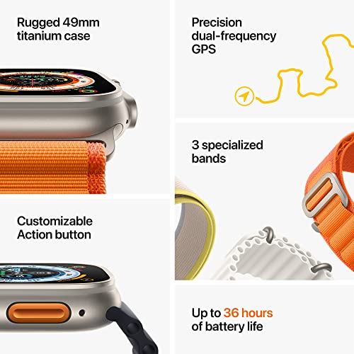 Apple Watch Ultra GPS + Cellular, 49mm Titanium Case w Orange Alpine Loop - Small (2022)