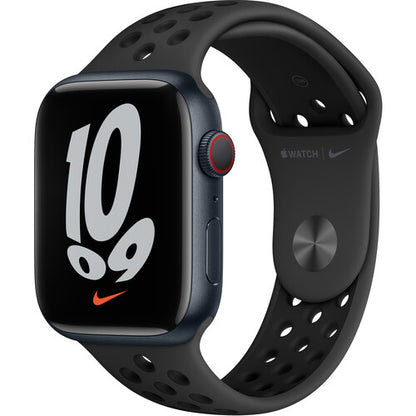 Apple Watch Nike Series 7 GPS + Cellular, 45mm Midnight Aluminum Case with Anthracite/Black Nike Sport Band