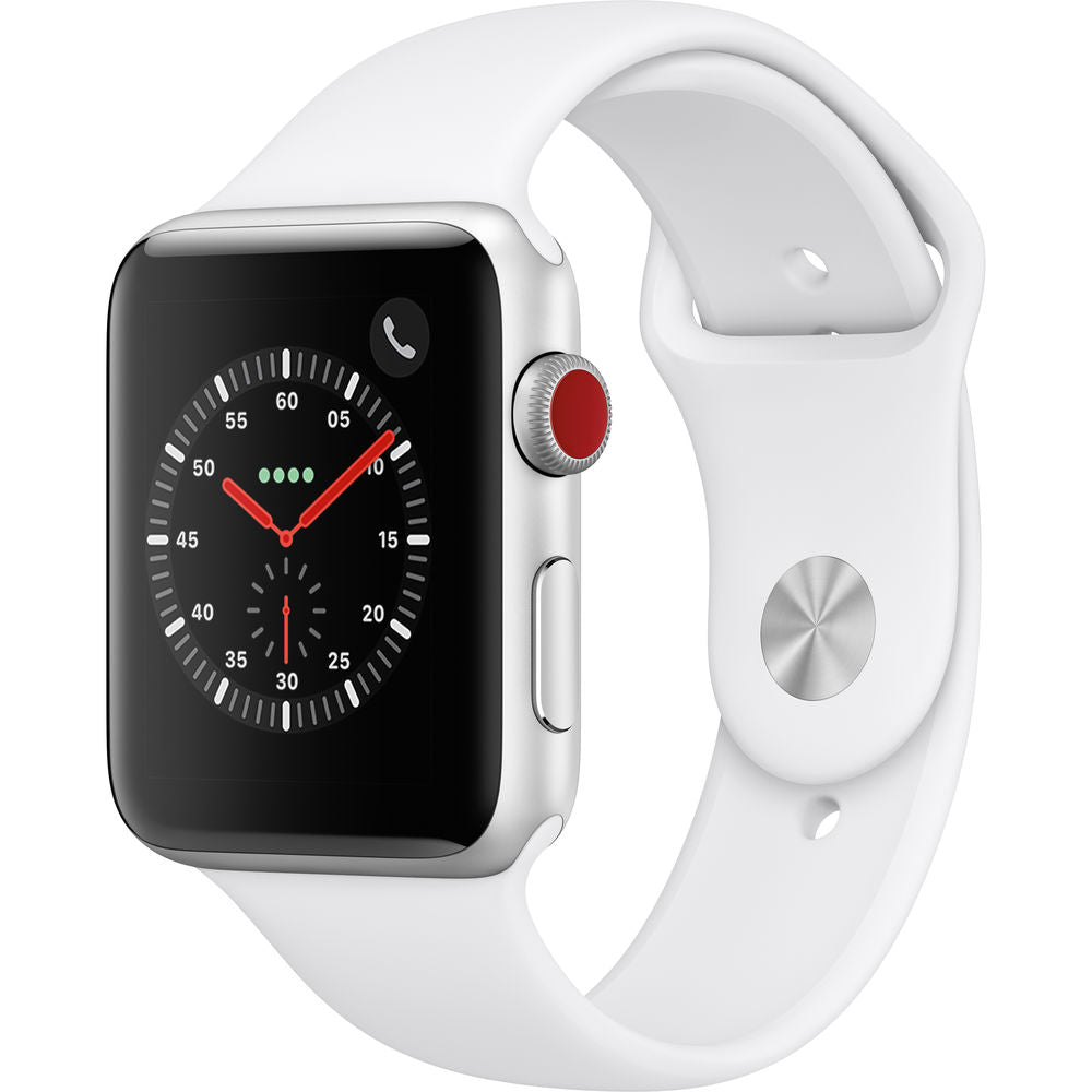 Apple Watch Series 3 GPS + Cellular 42mm Silver Aluminum, White Sport Band