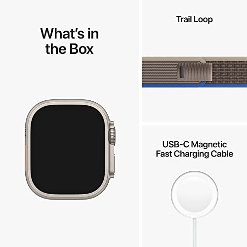 Apple Watch Ultra GPS + Cellular, 49mm Titanium Case w Blue/Gray Trail Loop - S/M (2022)