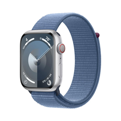 Apple Watch Series 9 GPS + Cellular 45mm Silver Aluminum Case with Winter Blue Sport Loop (2023)