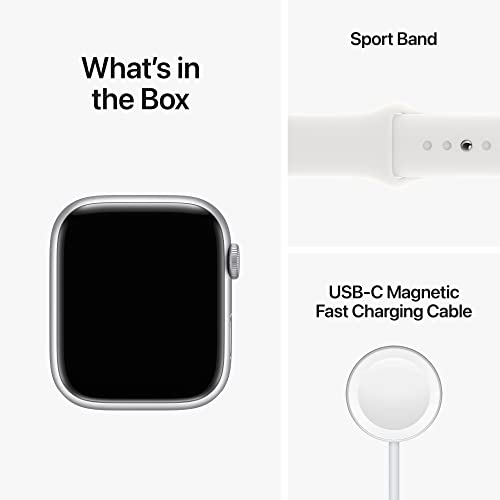 (Open Box) Apple Watch Series 8 GPS 45mm Silver Aluminum Case w White Sport Band - M/L (2022)