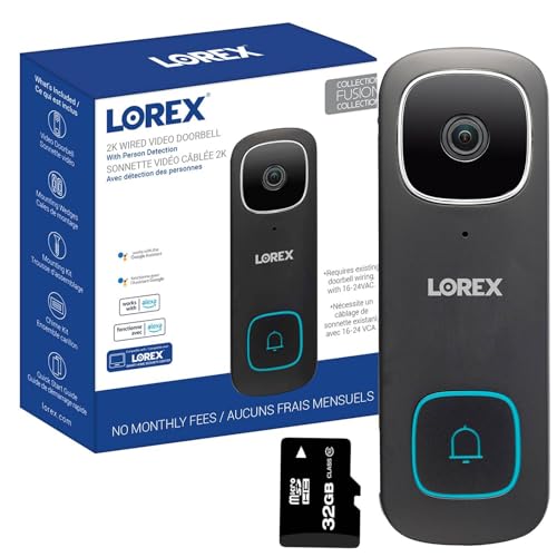 Lorex 2K Wired Video Doorbell (32GB) - Black