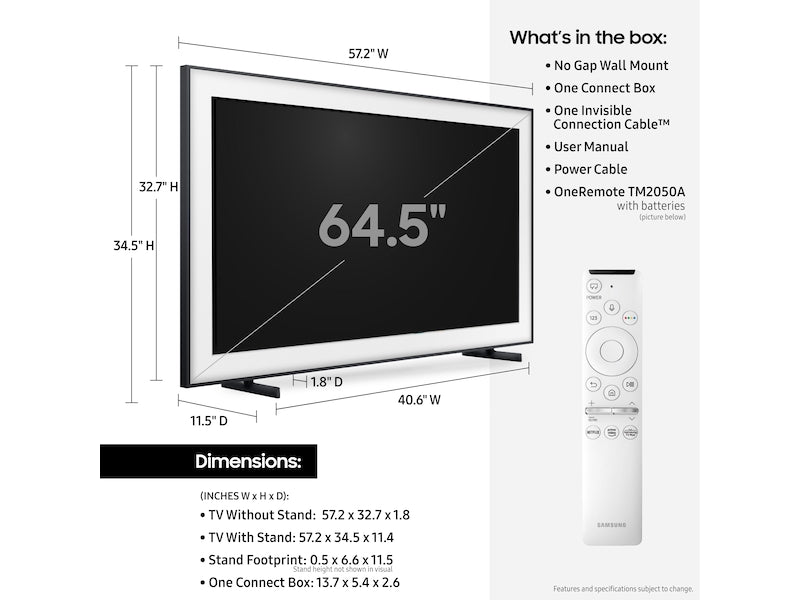 Samsung 65-in The Frame QLED 4K UHD HDR Smart TV QN65LS03TAFXZA (2020)