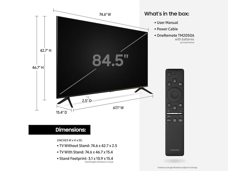 Samsung 85-in TU8000 Crystal UHD 4K Smart TV UN85TU8000FXZA (2020)