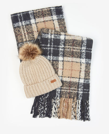 Barbour Women's Saltburn Beanie & Tartan Scarf Set - Rosewood