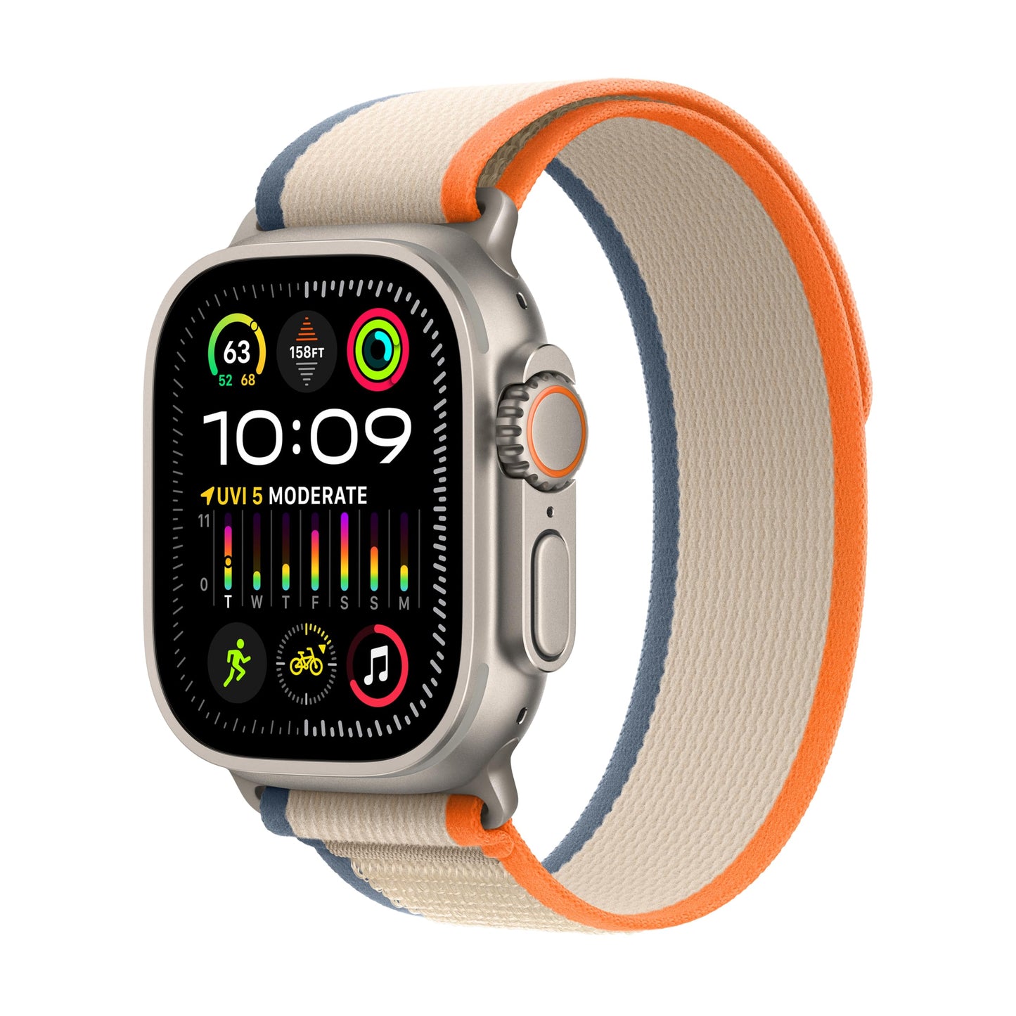 Apple Watch Ultra 2 GPS + Cellular, 49mm Titanium Case with Orange/Beige Trail Loop - S/M - MRF13LL/A