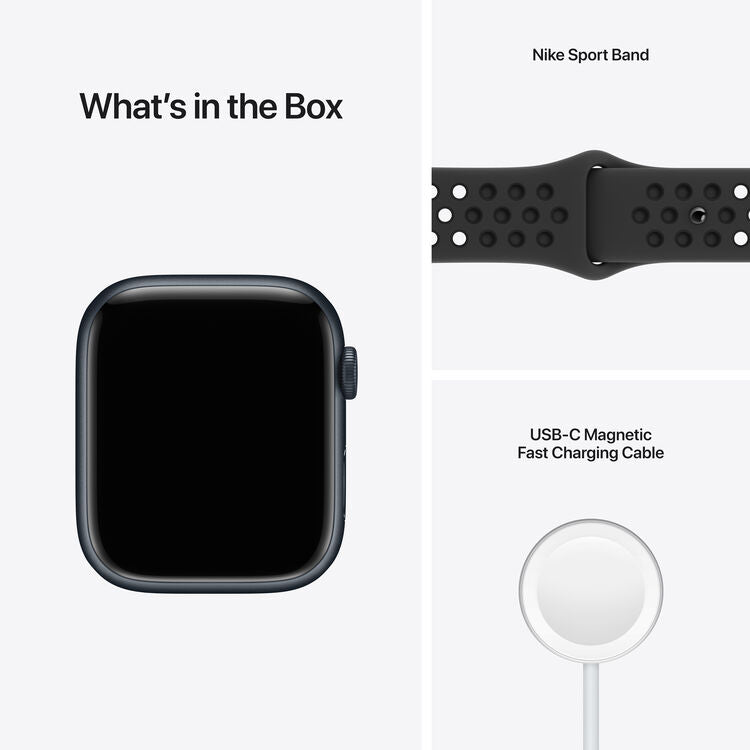 (Open Box) Apple Watch Nike Series 7 GPS, 45mm Midnight Aluminum Case with Anthracite/Black Nike Sport Band-MKNC3LL/A