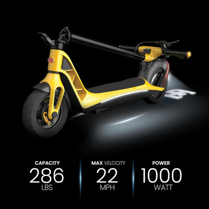 Bugatti 10.0 Electric Scooter - 22mph, 37 Mile Range, 10-in Wheels - Yellow