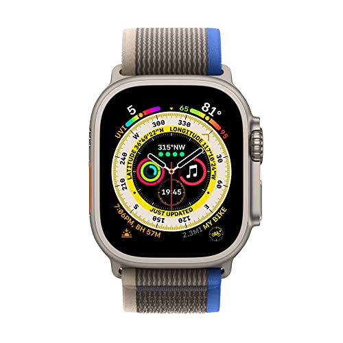 Apple Watch Ultra GPS + Cellular, 49mm Titanium Case w Blue/Gray Trail Loop - S/M (2022)