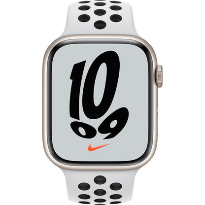 Apple Watch Nike Series 7 GPS + Cellular, 45mm Starlight Aluminum Case with Pure Platinum/Black Nike Sport Band