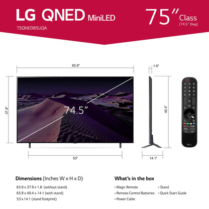 LG 75-in QNED85 UQA series MiniLED 4K UHD Smart w/ ThinQ AI TV - 75QNED85UQA (2022)