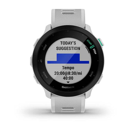 Garmin Forerunner 55, GPS Running Watch with Daily Suggested Workouts, Up to 2 weeks of Battery Life, White