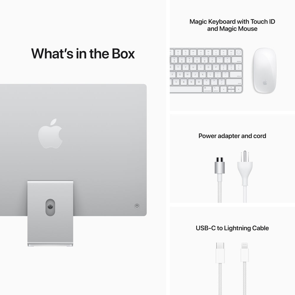Apple 24-inch iMac w Retina 4.5K - M1 chip w 8‑core CPU  7‑core GPU, 256GB - Silver MGTF3LL/A (Spring 2021)