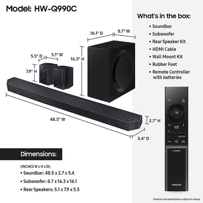 Samsung HW-Q990C 11.1.4ch Soundbar w/Wireless Rear Speakers, Airplay 2, AVA, Alexa (2023)