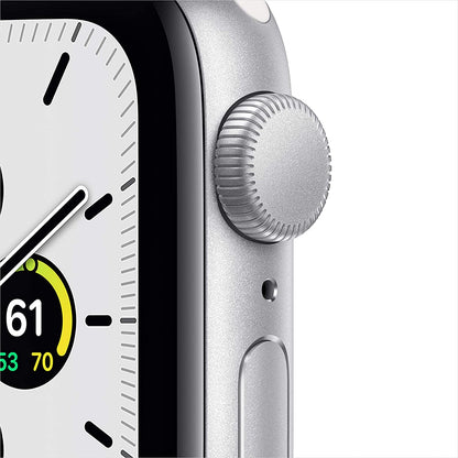Apple Watch SE GPS, 44mm Silver Aluminum Case w White Sport Band